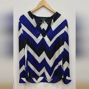 Ralph Lauren Blue and Black Chevron Blouse